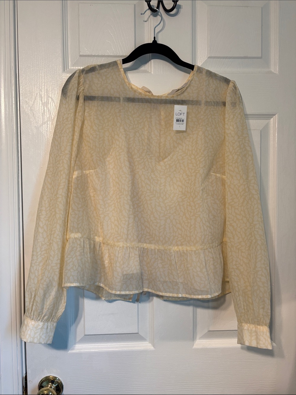 LOFT Pale Yellow Sheer Peplum Blouse